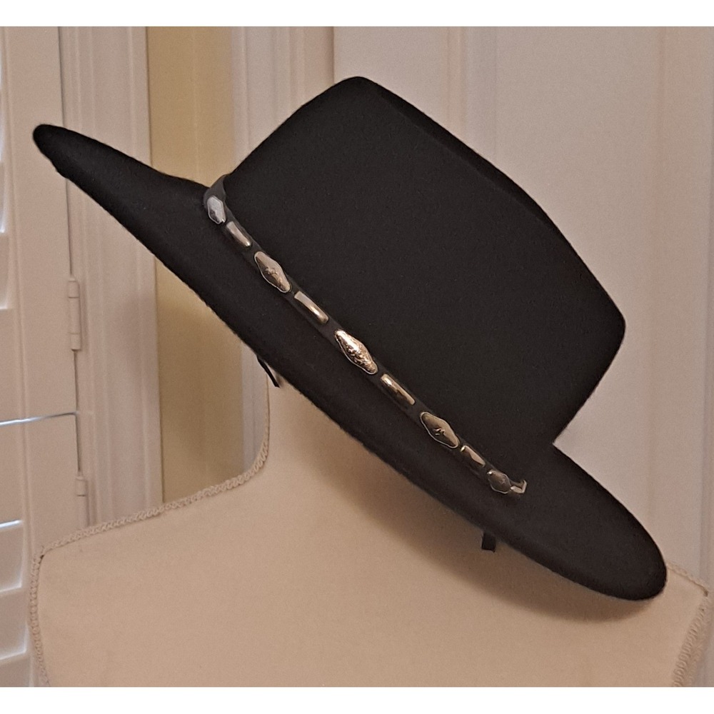 Adora Wool Hat Western Style One Size Black With Silver Embellished Band - Picture 3 of 8
